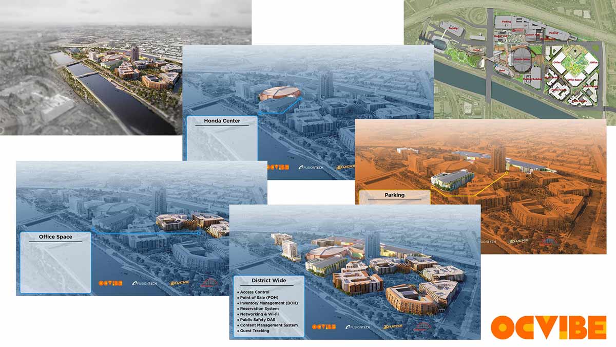 This is a presentation deck highlighting OC Vibe's property amenities, designed by Scott Durrant