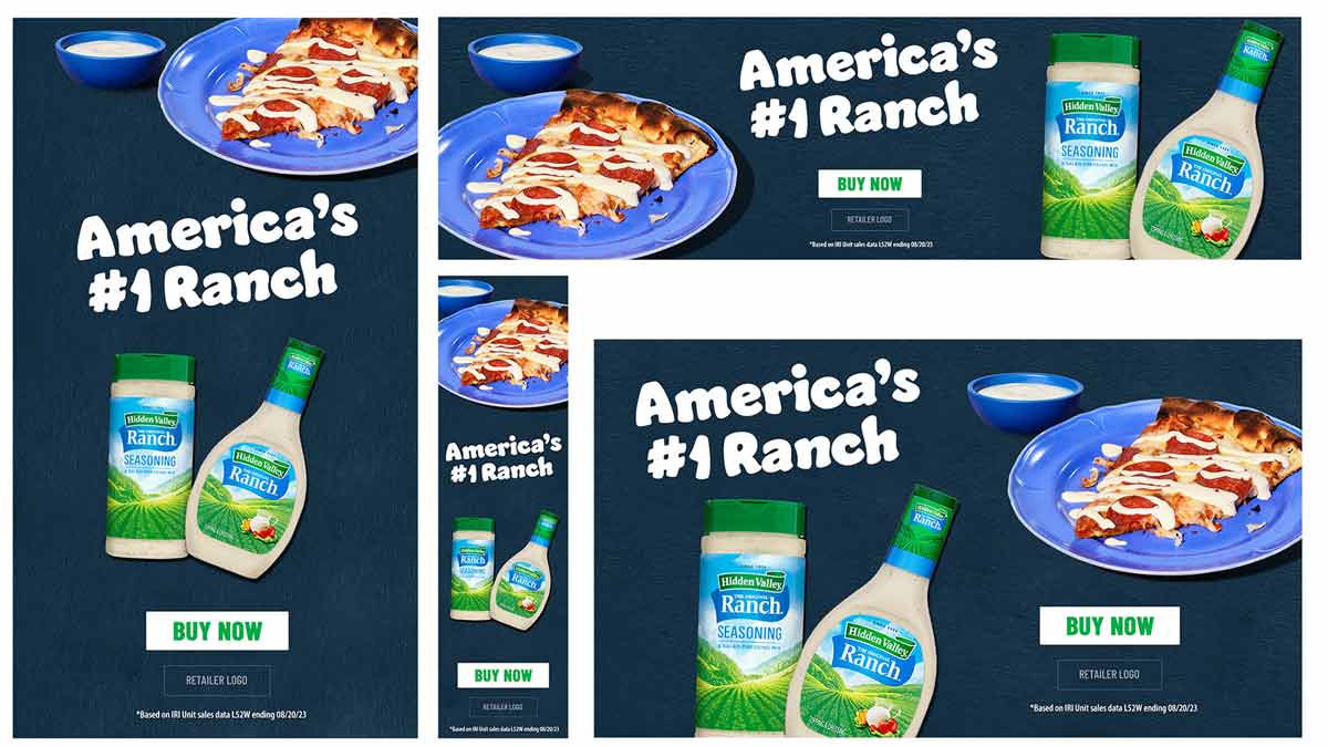 Scott Durrant made this graphic design ad to be played in grocery stores.  It contains an image of ranch dressing and pizza