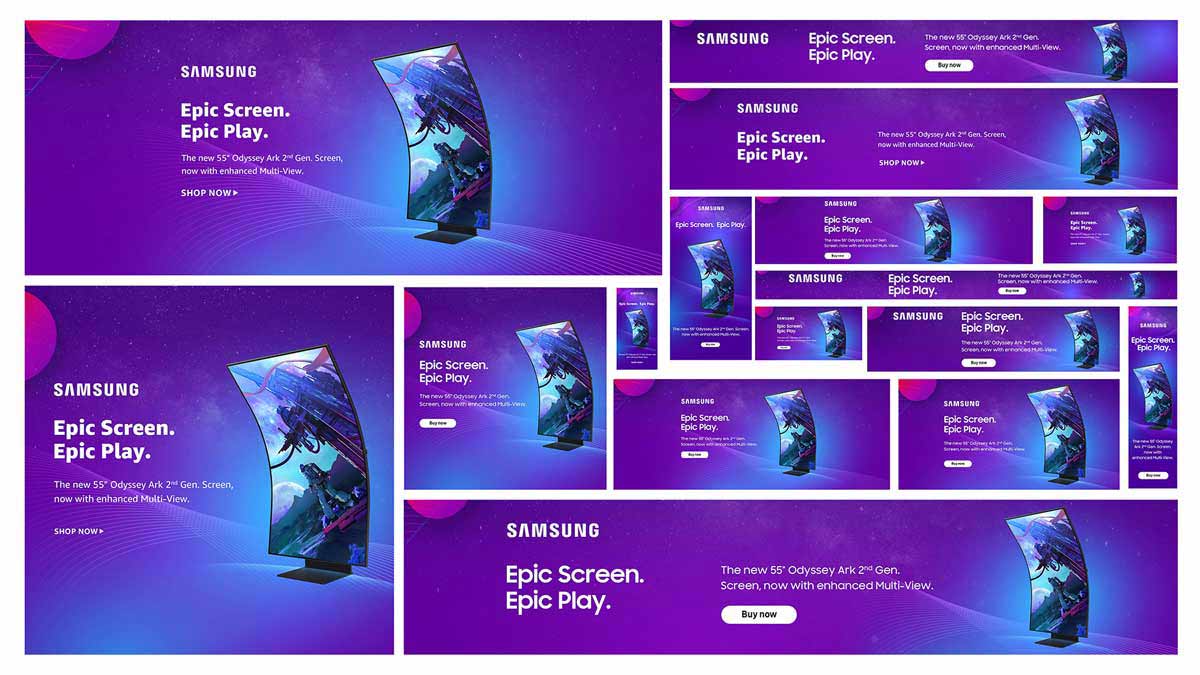 A series of ads Scott Durrant optimized for the Samsung launch of the Odyssey Ark Monitor