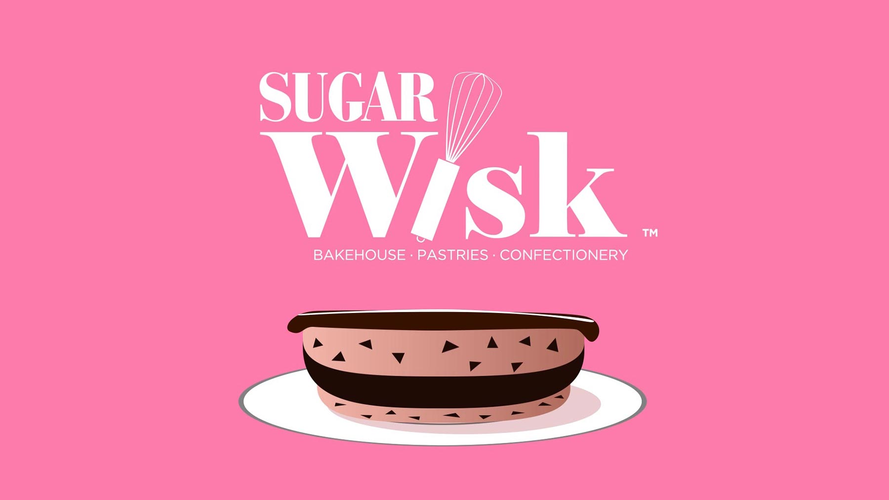 This is a Scott Durrant Graphic Design piece showing a playful logo called sugar wisk.  It uses a wisk in the I with a vector graphic of a delicious treat below it